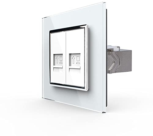 Livolo zweifaches LAN-Modul Patch CAT7 als End- oder Durchgangsdose RJ45 für UP mit Glasblende in weiß