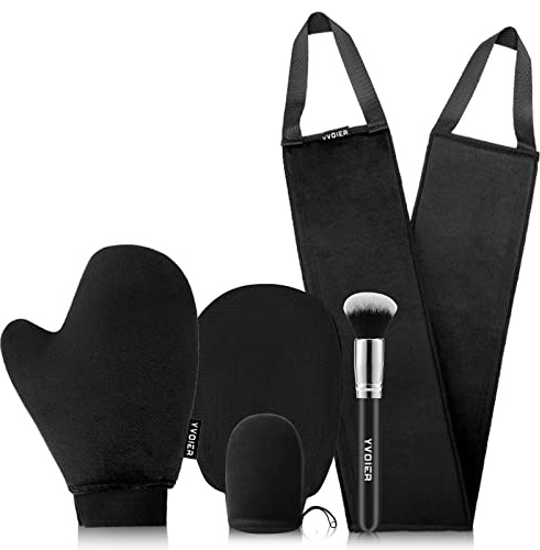 Yvoier Streakless Self Tanning Mitt Applicator Kit, 5 Pack Self Tanner Mitt with Tanning Glove, Self Tanner Back Applicator, Tanning Brush, Mini Face Glove and Exfoliating Mitt