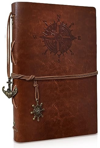 Joy & Inspiration PU Leder Notizbuch A5 mit nachfüllbarem Kraftpapier Vintage Nachfüllbar Gebunden Schönes Reisetagebuch Tagebuch Ringbuch Skizzenbuch Vintage Notebook (A5 Braun)