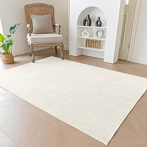 Evitany Kurzflor Teppiche Wohnzimmer, Creme Waschbarer Einfarbig Teppich, Anti-Rutsch Pflegeleicht Teppiche für Kinderzimmer, Schlafzimme (Creme/80x150cm)