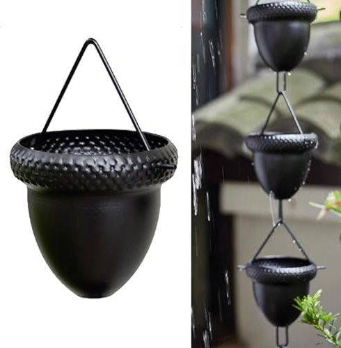 Blazea Regenablaufkette Gartendekoration Regenketten Schwarz, Strukturiertes Regenwasserauffangsystem für Starken Regen, Längenverstellbare Regenglocken-Dachumlenkung (Size : 3m (10ft))