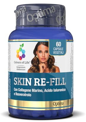 Colours Of Life Skin Re-fill - integratore con Collagene marino, Acido ialuronico e Resveratrolo, contrasta i segni dell'invecchiamento, antiossidante, dona luminosità alla tua pelle 60 capsule