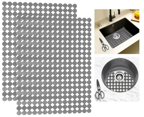 Spülbeckeneinlage Zuschneidbar 2er-Set, Spülbeckenmatte mit Schere, PVC Matte Spülbecken Gegen Kratzer im Spülbecken, Keramikspülen/Edelstahl Spülbecken Schutzmatte, 30 x 40cm (Grau)