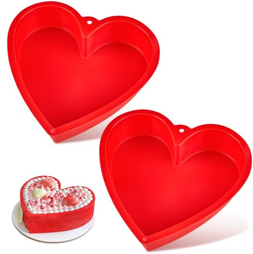 Puyeipt Teglie per torte a forma di cuore da 25,4 cm, confezione da 2 stampi in silicone antiaderente per torte a forma di cuore, riutilizzabili per torte di San Valentino, cheesecake e brownies