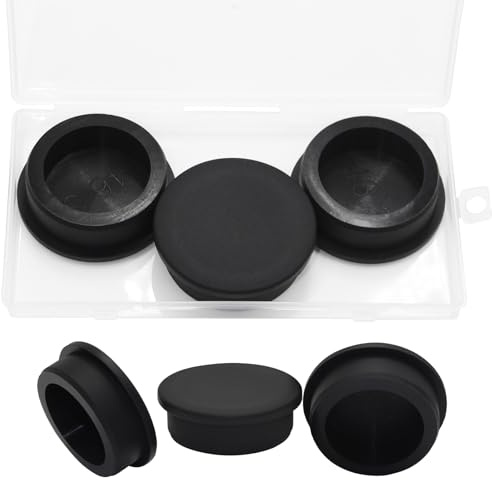 BOPOREAE 3 Pcs 46.3 mm Silicone Rubber Plug for 45.3-46.3 mm/1-3/4-1-13/16 in Round Holes, Waterproof T Type Rubber Stoppers, Soft Flexible Seal Tube Pipe End Caps Inserts Bathtub Jet Covers, Black