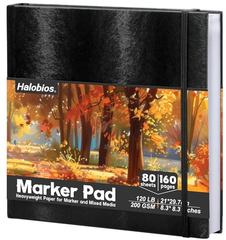 Halobios Cuaderno de bocetos para artistas, tapa dura, 120 libras/200 g/m², papel muy grueso, 21,1 x 21,1 cm, bloc de dibujo profesional para marcadores de alcohol, graffiti, bocetos, retratos, 80