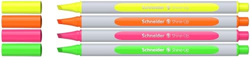 Schneider Shine-Up Textmarker (Strichstärke 1 + 4 mm, aus biobasiertem Kunststoff, ausgezeichnet mit Der blaue Engel), 4 Stück sortiert