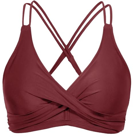 Rayson Haut de Maillot de Bain Femme Push up Simple Rembourré Top Bikini à Lacets Souples Couleur Unie(Bordeaux,M)
