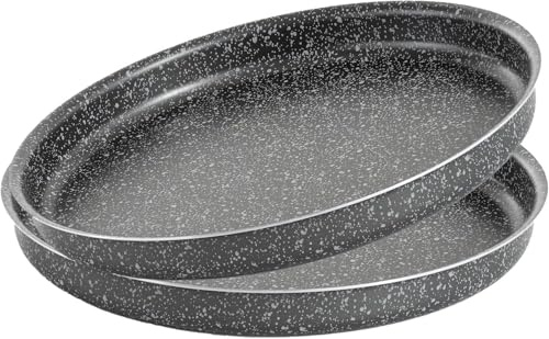 RollitPop Teglia Forno Rotonda Per Pizza e Farinata, 34 cm, Made in Italy, Rivestimento Alto Antiaderente, In Alluminio, Leggera E Facile Da Pulire, Effetto Pietra Linea Vulcania (2 Teglie)