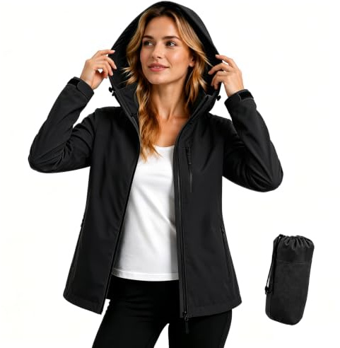 PYALT Veste de pluie femme 10000MM Imperméable Veste d'extérieur respirante Veste de transition Veste légère avec capuche Coupe-vent pour la randonnée Voyage Treking vélo