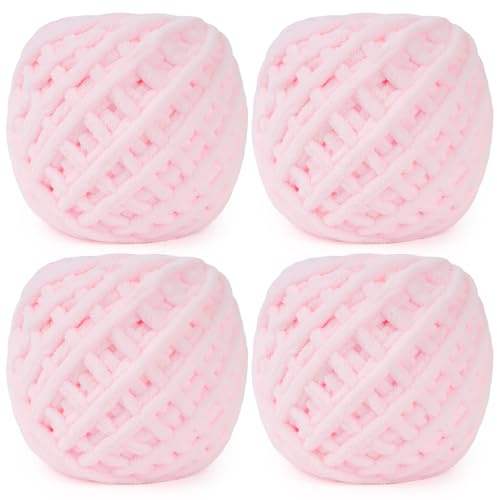 Aeelike Chunky Yarn 400g, 4 Pack Wool for Knitting 100g Balls, Soft Fluffy Velvet Knitting Wool Pink Thick Yarn for Crochet Chunky Blankets, Scarves and Amigurumi (Light Pink)