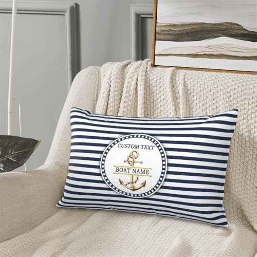 OOEREWGF Personalizzato Nautico Oceano Tema Blu Cuscini, Personalizzato Sailor Vela Yacht Barca Capitano Nome Cuscino Con Bussola, Barca Nave A Vela Vela Cuscini Regali