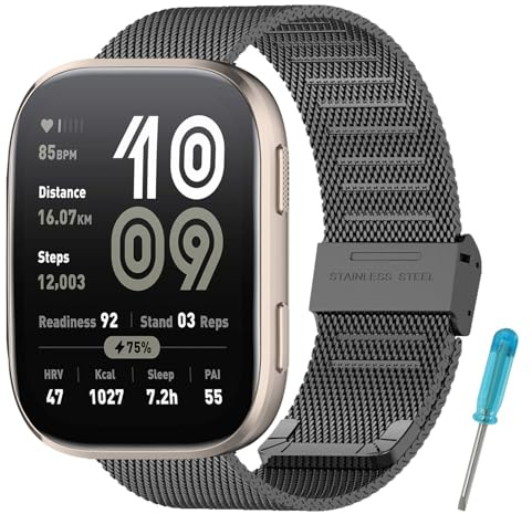RenSheng 22 MM rostfritt stålband, kompatibelt med Amazfit Bip 6, metallarmband för Amazfit Bip 6 ersättningsarmband