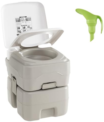 GOPLUS Toilette Seche Portable 20 L+10 L, Toilette Portable Camping WC avec Pompe Eau Forme T, Entonnoir Rétractable, avec Vanne d'Étanchéité, Charge 200KG, pour Pêche,Voiture,RV