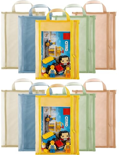 10 Pack Portable Mesh Zipper Pouch Bags with Handles, 2-Layer Nylon Mesh Toy Bags for Puzzles, Building Block Sets Toy Storage organizer,Colored A4 Zipper Pouch for Home School Office Games