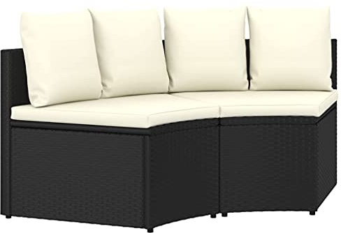Tonture Ensemble de 2 canapés de jardin en polyrotin noir, coussins blanc crème, design éventail, 88 x 66 x 67 cm, pour balcon, terrasse, extérieur, meubles d'extérieur