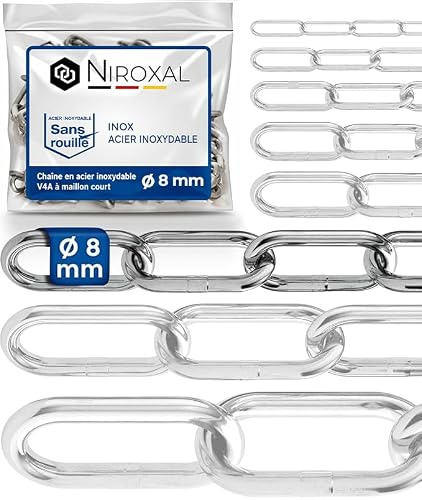 Rostfri Kedja A4 Långlänkad DIN 763 / DIN 5685 – 8 mm x 4m – 1 st – För tunga upphängningar och krävande användning