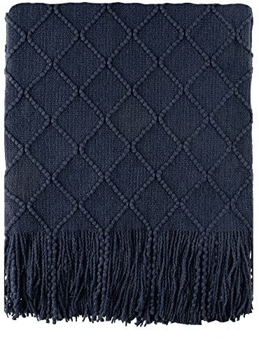 BATTILO HOME Navy Throw Blanket for Couch, Decorative Navy Blue Throw Blanket for Sofa Bed Room Decor, 50x60