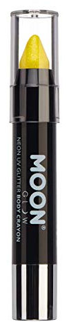 Moon Glow Barra de pintura facial/crayón corporal con purpurina UV de neón, maquillaje para rostro y cuerpo - Brilla intensamente bajo iluminación UV Amarillo 3.5g