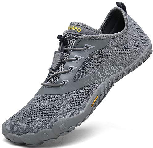Barfussschuhe Damen Schnell Trocknend Trail Laufschuhe Herren Leicht Fitnessschuhe Frauen Barfuß Zehen Sport Outdoor Schuhe Männer Grau Gr.45