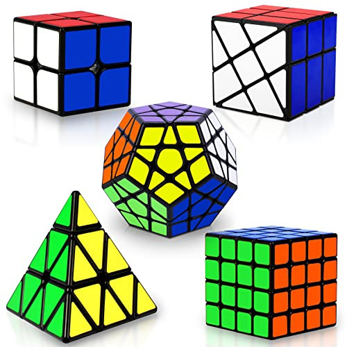 Coolzon Zauberwürfel Set, 5 Stück Speed Cube Set, Speed Cube Set 2x2 4x4 Fenghuolun Pyraminx Pyramid Megaminx Fenghuolun Puzzle Cube Spielzeug Geschenk für Kinder Erwachsene