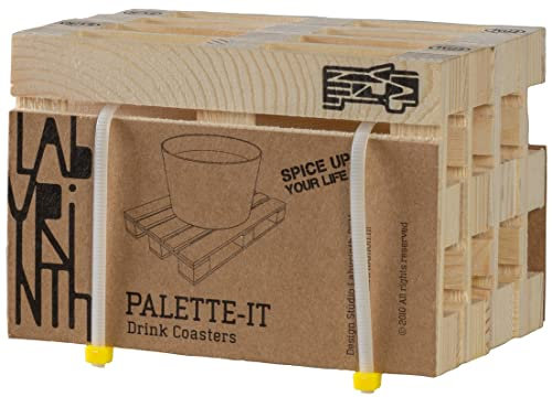 Labyrinth Lot de 4 Dessous de Verre Palette-It Pallet 12 x 8 cm, Bois