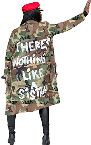 Womens Camo Jacket Long Sleeeve Camouflage Army Jackets Military Trench Coat PLus Size