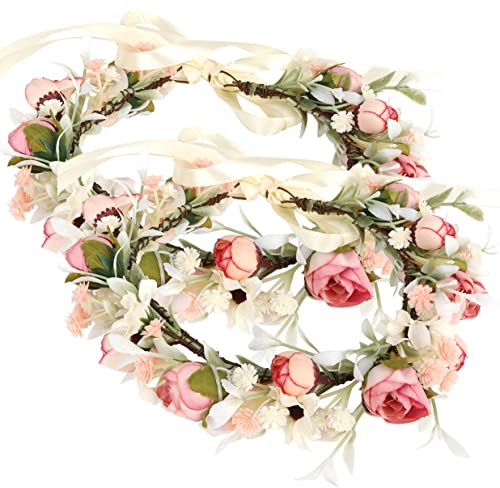 HuaLiSiJi Blommigt Pannband, Blomkrona pannband, Ros Blomkrona, Blommig Huvudbonad Boho, för Fotografering, Festival Födelsedagsfest, Bröllop (A-Rosa)