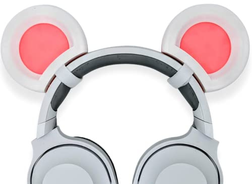 BeamTeam3D Mouse Ears for Headphones - Adorable Mouse Headphones Attachment in Various Colors with Self Fastener - Mouse Ears for Gamers and Streamers (White/Pink)