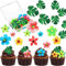 Sunwuun 83 Stück Esspapier Tortendeko,35 Stück Essbare Blumen für Cupcake Topper+48 Stück Essbare Blätter, Dschungel Geburtstag Dekoration für Hawaii