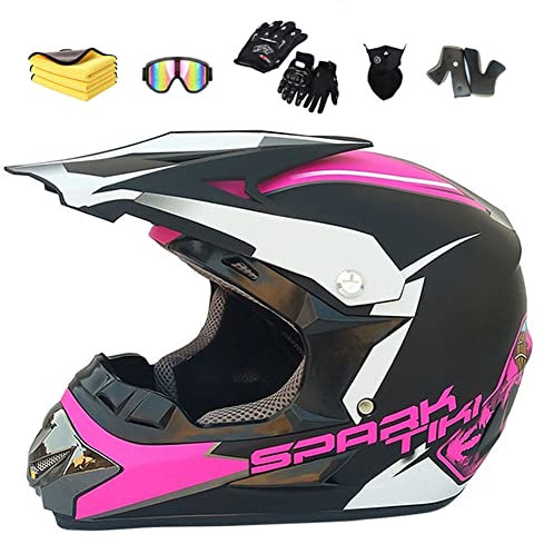 Ruiqieor Motorradhelm Motocross Helm Helm Kinder Road Helm für Mountainbike Bergbuggy Sport Schutz,Inklusive S, M, L, XL 4 Helmfutter,rosa Dirt Bike Helme für Erwachsene und Kinder