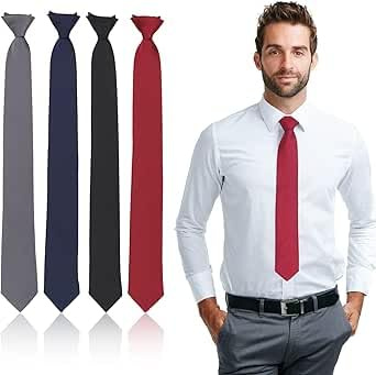 4 Juego De Corbatas Ajustables, Con Cremallera, Nudo Preatado, Para Boda, Luto, Azul Marino Oscuro, Rojo Oscuro, Negro, Gris
