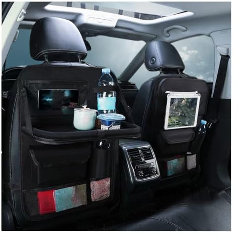 Primst Car Backseat Organizer with Foldable Table Tray, 2 Pack Car Seat Back Protectors Kick Mats, Foldable Car Seat Organizer with Tablet Holder