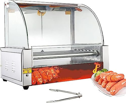 machine à hot dog Cuiseur Électrique À Saucisses For Hot-dogs À 18 Rouleaux En Acier Inoxydable, Avec Bac D'égouttement Amovible En Acier Inoxydable, Capot En Verre Et Lumières LED, For Usage Domestiq