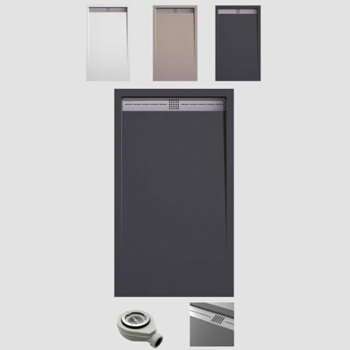 EL ALMACEN DEL PROFESIONAL Platos de Ducha Antideslizante, Plato de Ducha Resina, Antibacteriano y Resistente a Agentes Químicos de Limpieza (90 x 100, Antracita Ral 7011 - Pizarra)