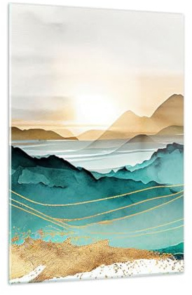 Moderne Impression sur Verre Paesaggio Montagne Moderno Image Tableau en Verre Decoration Murale 50x70cm Deco Salon Chambre Cuisine Vertical Petit Tableaux Decoratifs Muraux Art Wall GPA50x70-5706