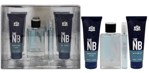 New Brand Prestige The NB 4 Pieces Gift Set for Men, (3.3 Ounce Eau de Toilette Spray + 4.4 Ounce Shower Gel + 4.4 Ounce After Shave Balm + 0.5 Ounce Eau de Toilette Mini Spray)