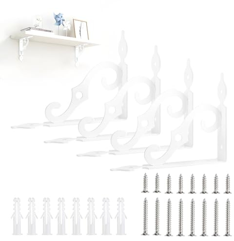LALAGO 4 Pièces Equerre Etagere Murale, 19cm-Blanc-Vintage Support Etagere Murale, Supports Triangulaires Angulaires Droits de 90 Degrés, Equerre Charge Lourde pour Étagère de Livres Jardinage Cuisine