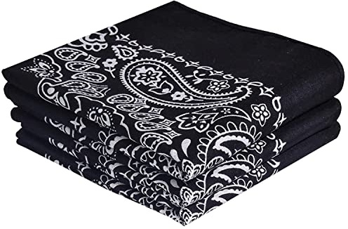 EVERY-VILLE Where EVERYone is Welcome 3 Pack Black Bandana for Women Men Gift Packaging - Cowgirl Cowboy Accessories Scarf Headband Neckerchief - Large Paisley Hair Face Covering
