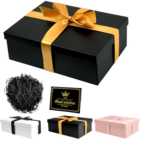 Nouveaux Boite Cadeau pour Anniversaire, Coffret Cadeau Mariage avec Couvercles et ruban, Boîte Cadeau Vide Pliable Pour Anniversaire Noël Thanksgiving 25 x 18 x 8.5 CM (Noir)