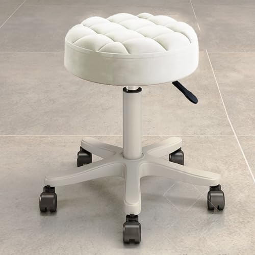 HNJZX Small Chair Round Rolling Stool with Wheels PU Leather Height Adjustable Swivel Stool Drafting Work Tatto Massage SPA Salon Stools Home Office Chair (Beige)
