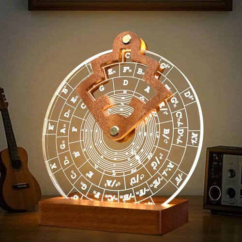 CoolGift Mart Light Up Circle of Fifths Wheel, Acrylic Wooden Chord Wheel Melody Tool with Guitar Pick Holder, Gift for Musical Beginners Musicians for Musical Learning and Songwriting