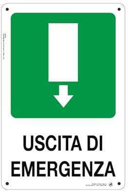 Cartello Segnaletico Uscita di emergenza freccia giù Alluminio Premium 20x30 cm – Made in Italy, Resistente Esterno, Stampa HD, Installazione Facile, Conforme Normative
