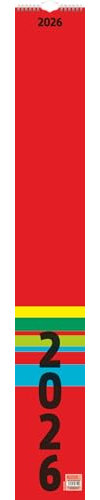 BRUNNEN Streifenkalender 2026 | 130×910 mm, rot