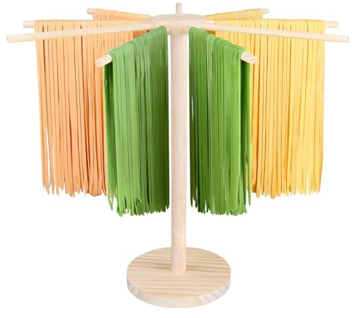 Pasta Drying Rack - 9 Sticks Wooden Pasta Dryer Stand for Homemade Fresh Pasta, Spaghetti, Fettuccine, Tagliatelle - Large Detachable Natural Wood Noodle Rack, Space Saving & Sturdy Design