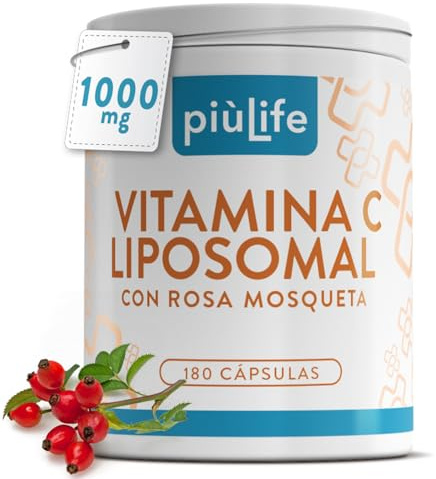 Vitamina C Liposomiale 1000mg con Rosa Canina 70% PiùLife – Alta assimilazione e tollerabilità – Supporto naturale per difese, energia e benessere – 180 capsule di Vitamina C Pura Senza Zucchero