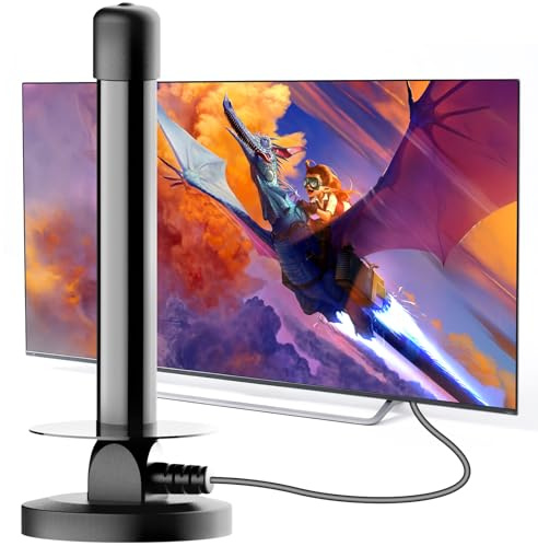 Antenna TV Interna con Base Magnetica – Ricezione 360° DVB-T2/TDT – Supporto 4K UHD e Full HD – Segnale Stabile per Canali TV Gratuiti – Cavo Coassiale 3 m