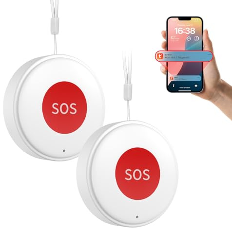 Daytech Tuya WiFi Rechargeable SOS Call Button Personal Alarms For Elderly Panic Button Alert/Alarm Bell For Elderly,Linked to Phone No Distance Limit,Supports 2.4GHz Wi-Fi,NO FEES,2 Buttons