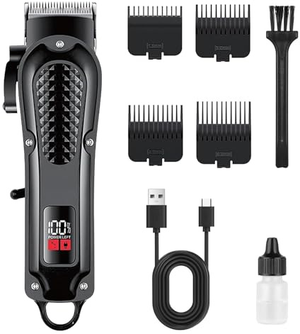 Anluomania Cortapelos, Maquina de Cortar Pelo Hombre, Cortapelos sin cable, Maquina Cortar Pelo Profesional recargable con Pantalla LED, 4 peines-guía, Recortadora de Pelo para Familia, Peluqueros