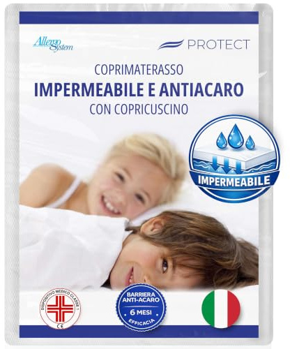 Allergosystem Set Coprimaterasso Singolo Impermeabile Antiacaro con Cerniera 90x200x20cm e Copricuscino Impermeabile Anallergico 50x80cm - Dispositivo Medico MADE IN ITALY - Linea Protect